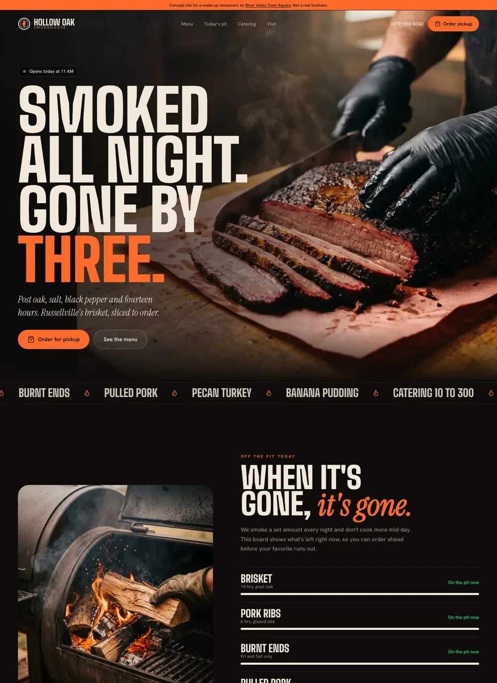 Concept homepage for a made-up barbecue