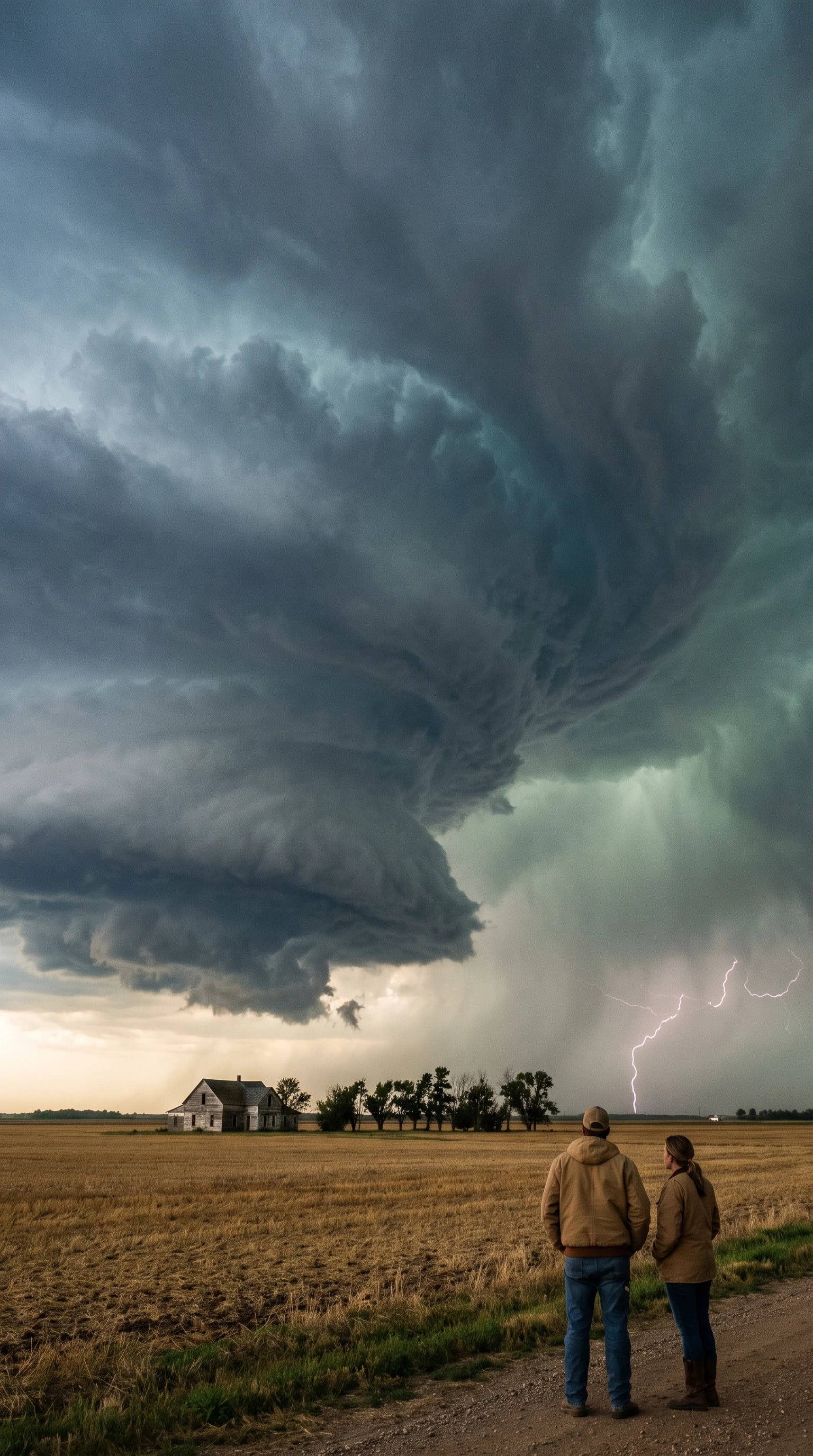 A supercell thunderstorm over River Valley farmland