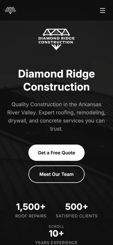 Diamond Ridge Construction website on a phone