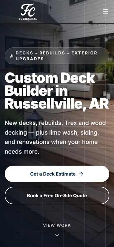 FC Renovations website on a phone